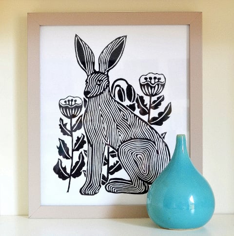 Jack Rabbit linoprint