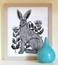 Jack Rabbit linoprint
