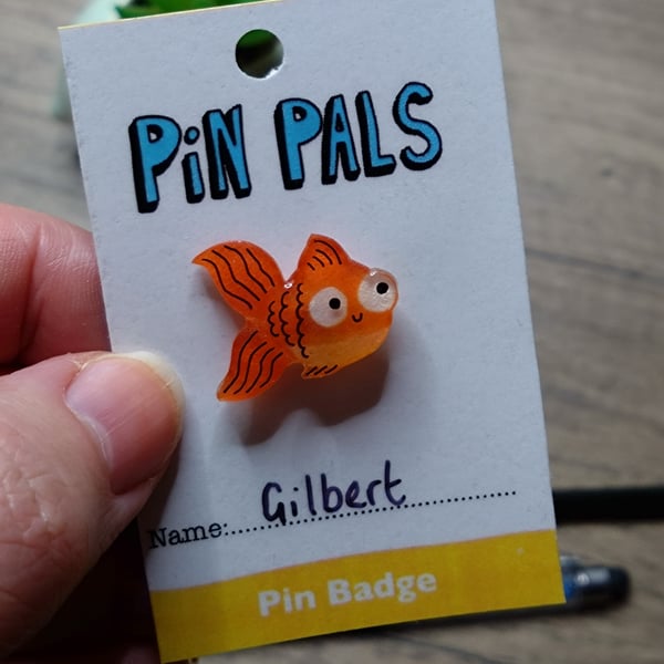Cute orange goldfish pin badge