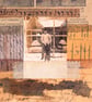 Original Paper & Fabric Collage on Wood Panel, 12x12cms, Free Postage (190)