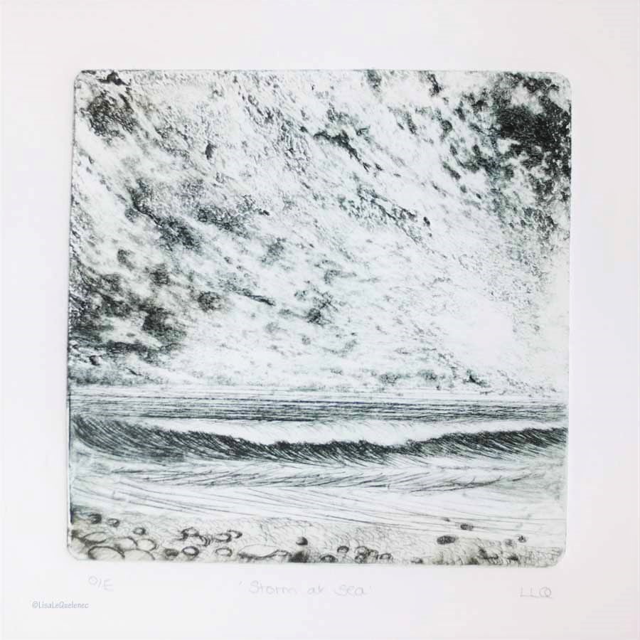 Original collagraph print inspired by a storm gathering over the sea