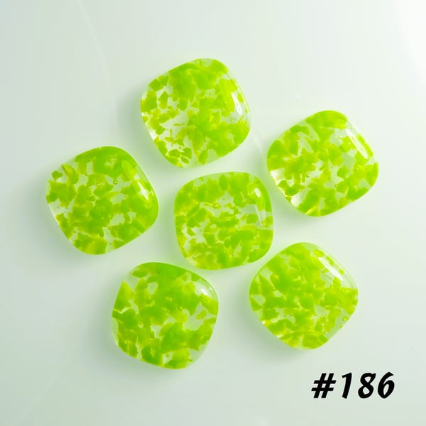 6 x green art glass cabochons, for jewellery making, crafting (186)