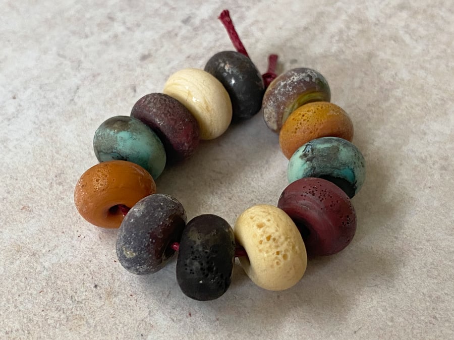 Rustic Style Lampwork Bead Set in Earthy Shades