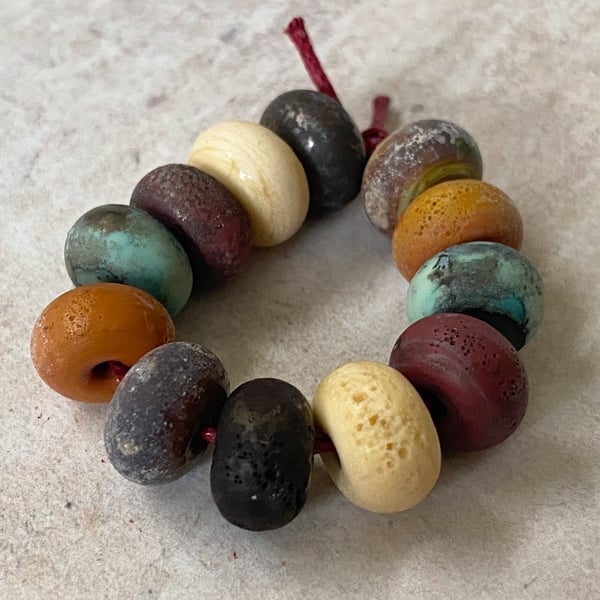 Rustic Style Lampwork Bead Set in Earthy Shades