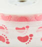Baby footprint ribbon pink sheer organza 16mm x 5 Metres  - Image 2