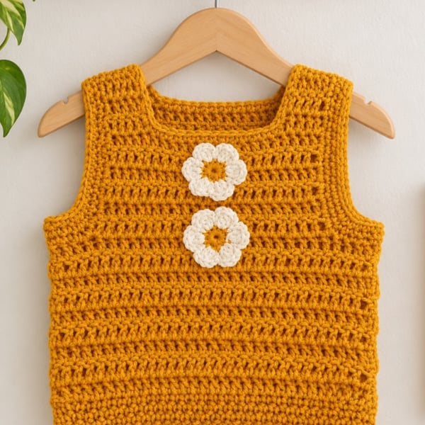 Mustard Yellow Crochet Baby vest,  Sleeveless crochet top