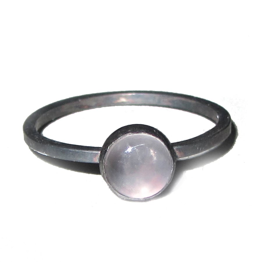 Oxidised silver and round white moonstone gemstone mini stacking ring