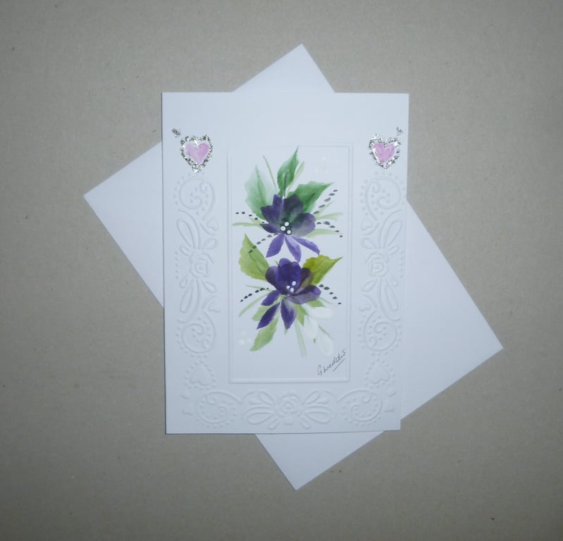 greetings card hand painted floral flowers art painting ( ref FA 457 A5 )