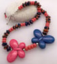 Dramatic Rainbow Calsilica Rondelle Bead Butterfly Necklace  - Image 1