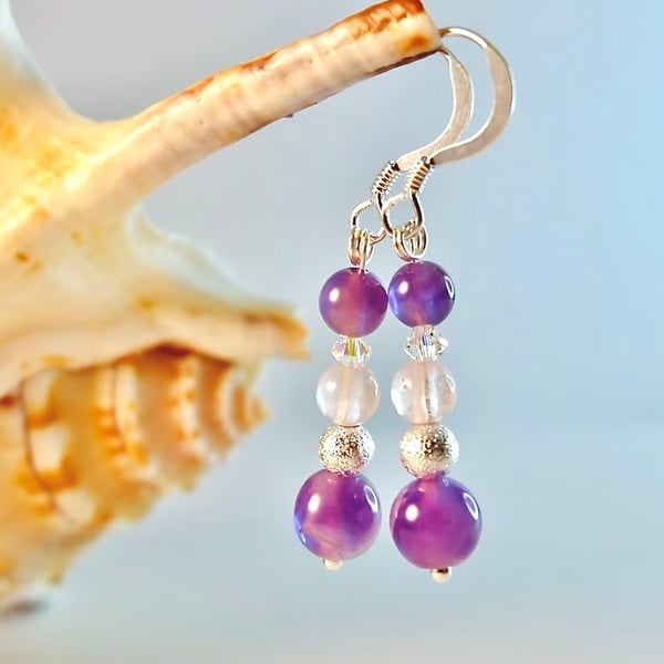 Amethyst, Rose Quartz & Crystal Earrings, Birthday, Anniversary, Gifts For Her