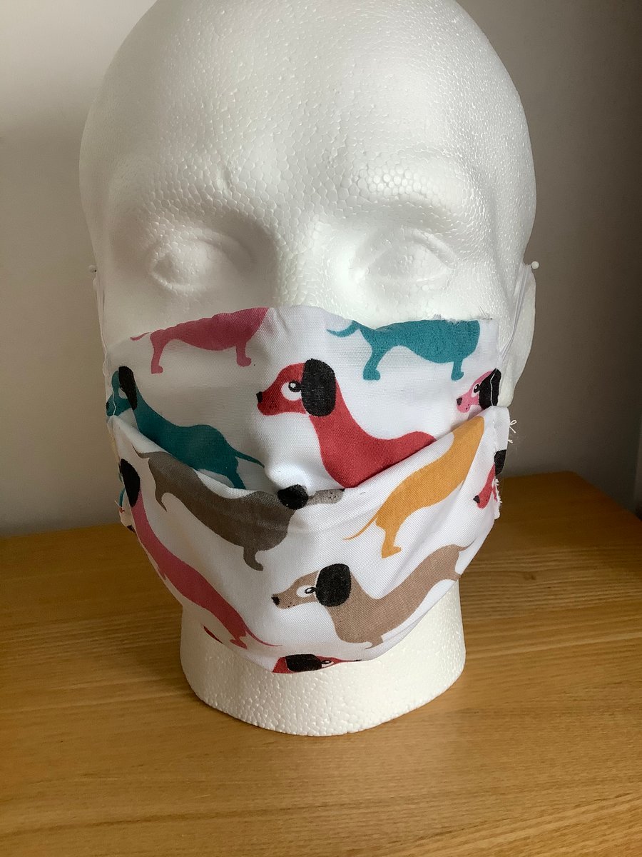 Sausage dog Cotton Face mask, Reusable face mask,Triple layer face covering 