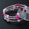 Pink & lilac gemstone and pearl handmade memory wire bracelet