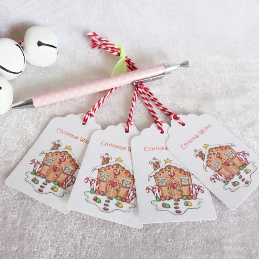 Gingerbread House Christmas Gift Tags - set of 4 gift tags