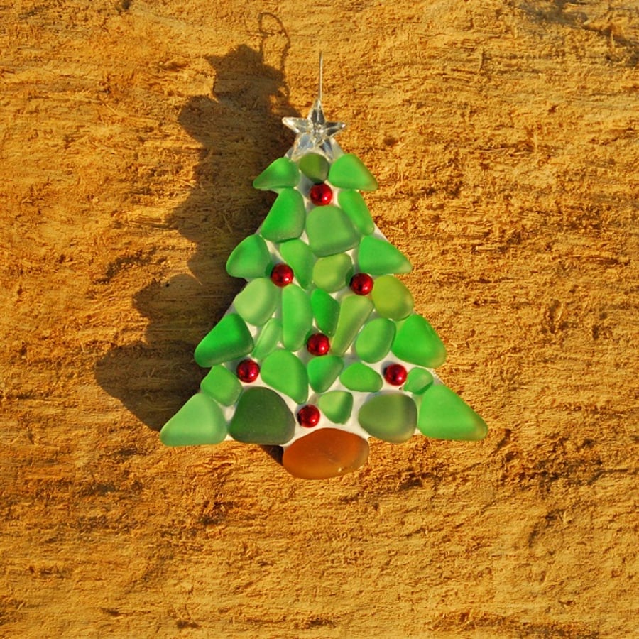 Mosaic Christmas tree hanger from sea glass