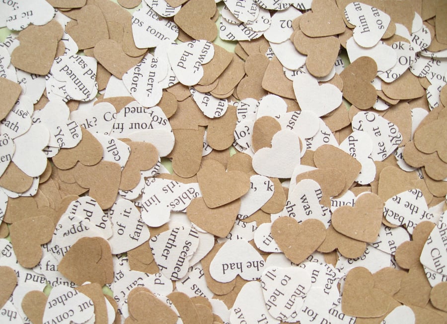 1000 Book Confetti Kraft Paper Hearts - Many book choices - Wedding Decor
