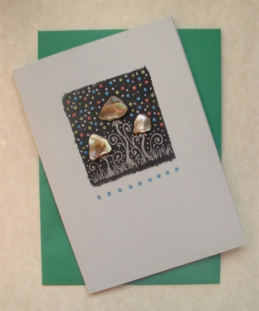 "Magical Mushrooms" Greetings Card with Mother of Pearl Mushrooms