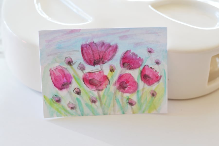 Poppies  Aceo WaterColour Painting,  Miniture Art