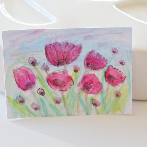 Poppies  Aceo WaterColour Painting,  Miniture Art