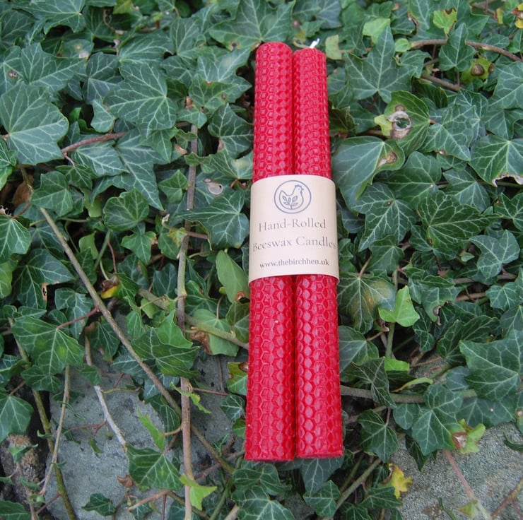 Pair of Red Hand Rolled Beeswax Taper Candles 2... - Folksy