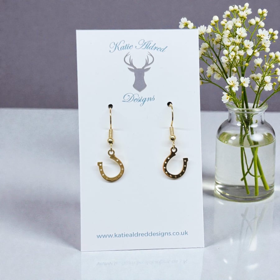 Charm Earrings - Gold Horseshoe