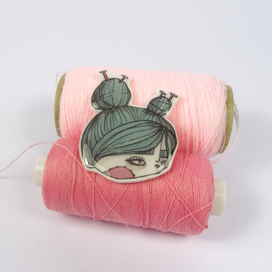 'The Knitter' Large Brooch