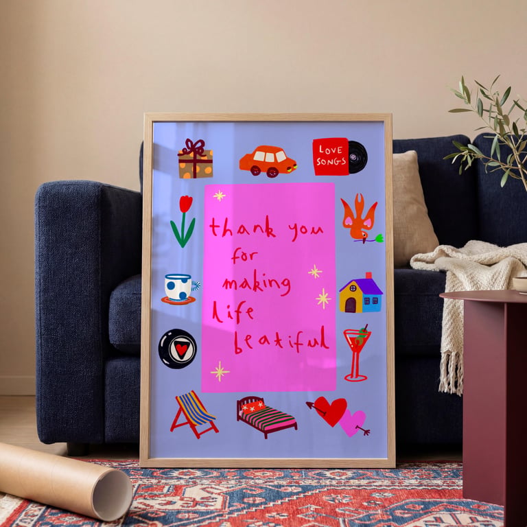 Thank You For Making Life Beautiful Happy Art Print, Family Home Wall Art Decor,
