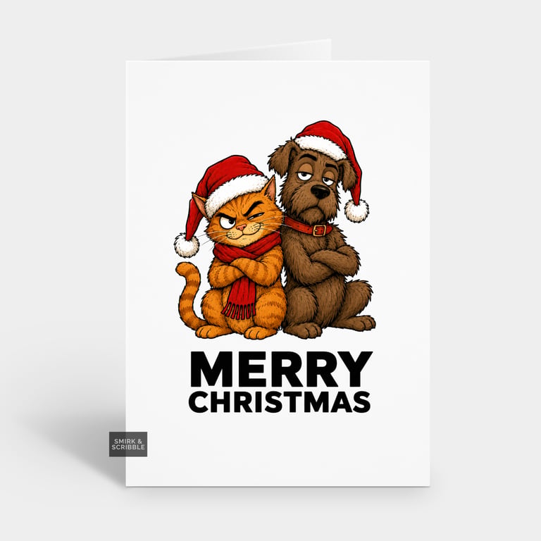 Funny Christmas Card - Posing Cat & Dog