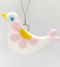 Fused Glass Pink Bird Hanging  - Handmade Glass Decoration - Image 2