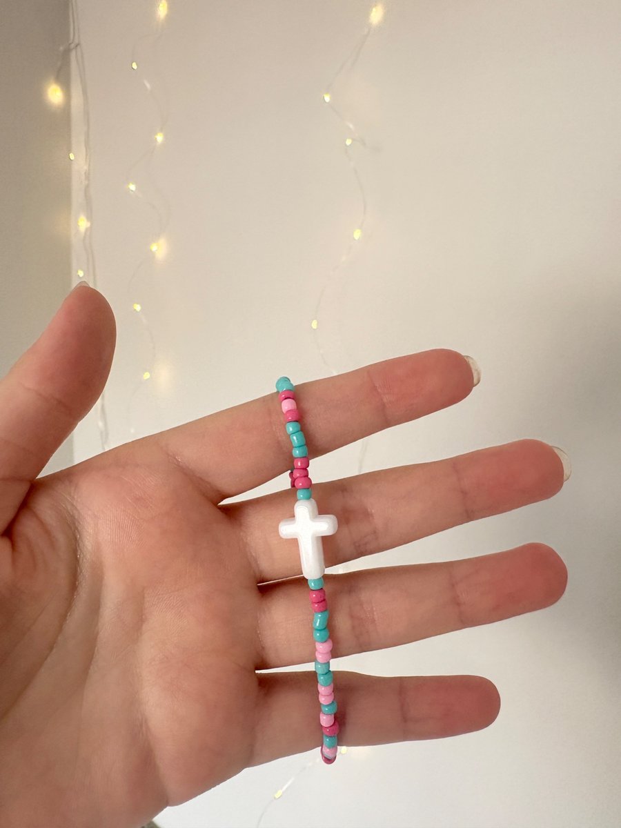 Bubblegum White Cross Beaded Bracelet