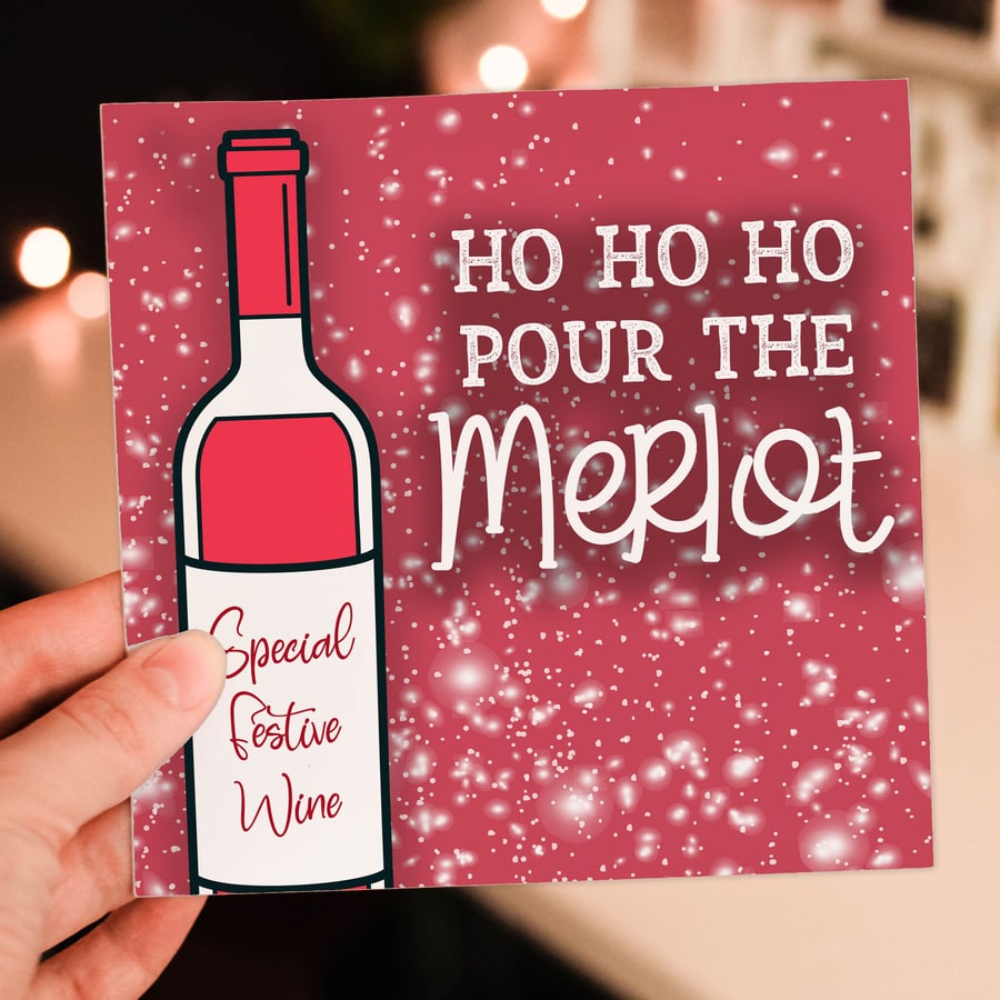 Christmas card: Ho ho ho, pour the merlot