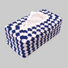 Tissue box cover in navy blue and white stripes, crochet cover, handmade