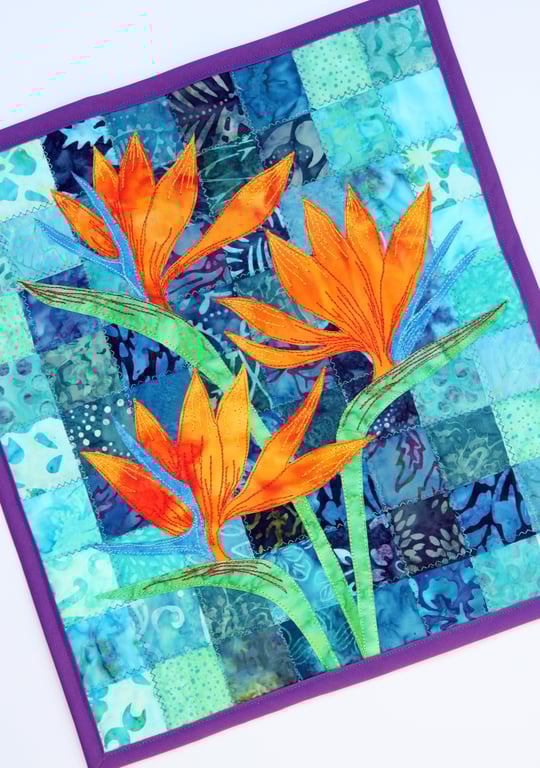 Bird of Paradise Pattern Art Quilt Wall Hanging