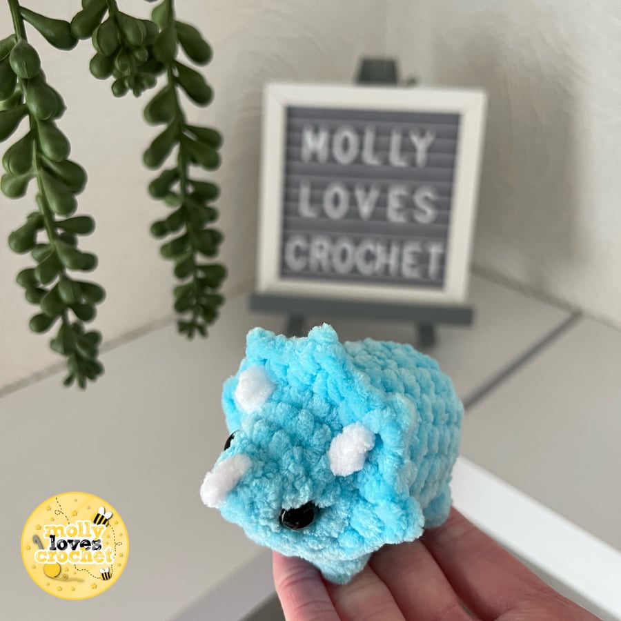 Mini Crochet Triceratops Plushie TURQUOISE