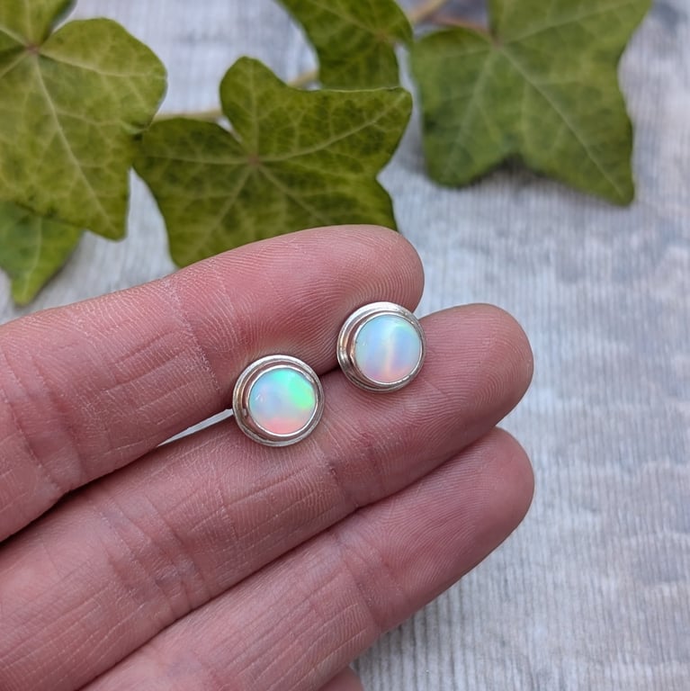 White Aurora Opal Stud Earrings - JBJ3043