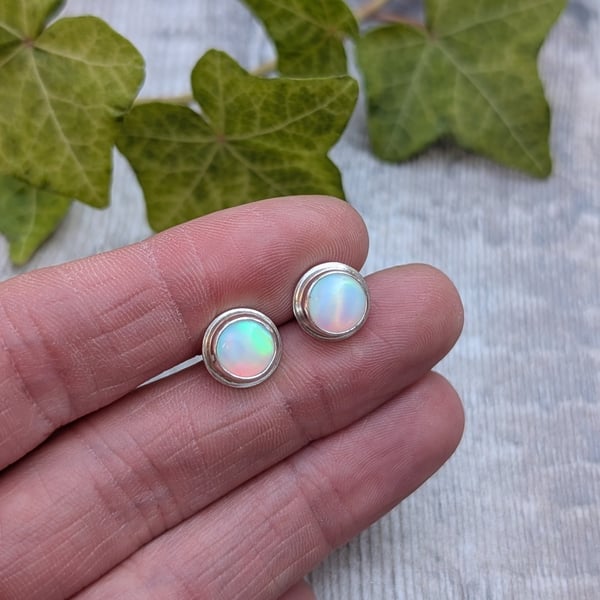 White Aurora Opal Stud Earrings - JBJ3043