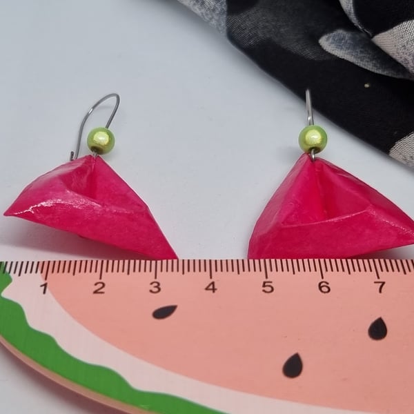 Geometric pink triangle paper earrings 