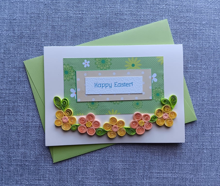Quilled Flowers Easter Card in Spring Colours Size 6" x 4"