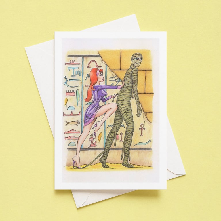 Egyptian Mummy Greeting Card: Hand Drawn Comic Horror Illustration (502)