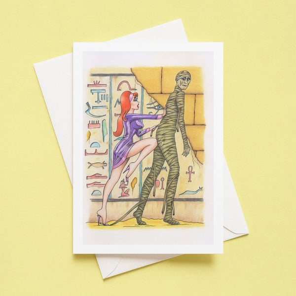Egyptian Mummy Greeting Card: Hand Drawn Comic Horror Illustration (502)