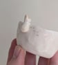 Ceramic tealight wth white bunny hearts and paw prints, rabbit candle holder - Image 3