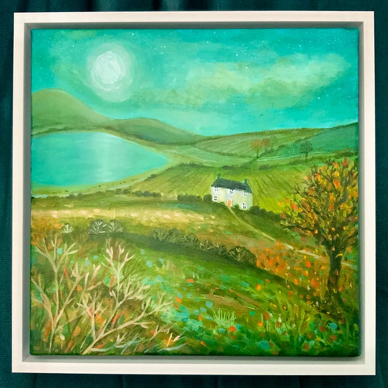 Lake View Cottage, original acrylic painting