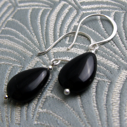 Short Black Earrings, Black Onyx Dangle Earrings, Semi-precious Earrings  CC73
