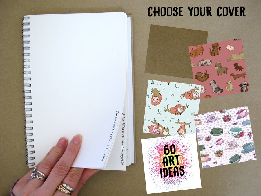 Sketch Book with 60 Art Prompts and Custom Cover