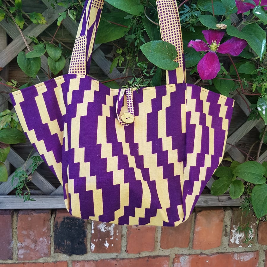 Small tote bag; African print yellow and purple