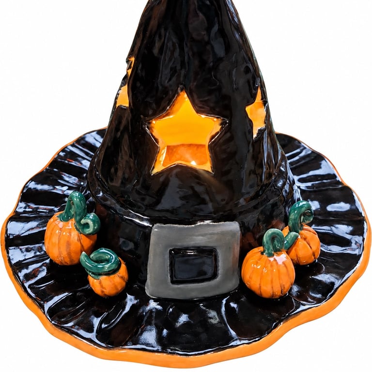 Large Handmade Ceramic Witch's Hat -Halloween Tealight Decoration & Home Decor