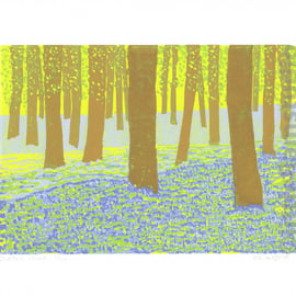 Bluebell Wood linocut reduction print limited edition