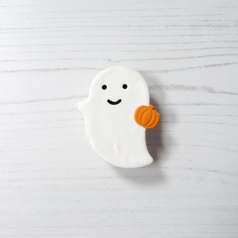 Cute ghost with Pumpkin magnetic needle minder, polymer clay