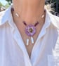 Azure Fairy Bloom Necklace – Real Erigeron Flower, Amethyst & Biwa Pearls