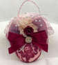Pink and Burgundy Christmas Bauble with Floral Lace, Ribbons and Flowers