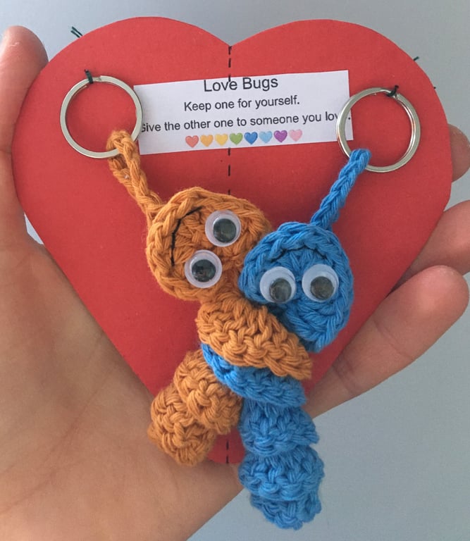 Crochet Love Bug Keyring - Orange And Blue - Valentine Gift 